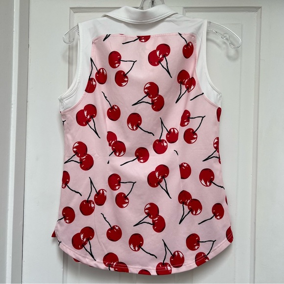 JOFIT Cherry Print Sleeveless Collared Tank Top Size Small - Picture 3 of 6